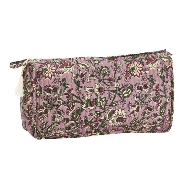 MADAM STOLTZ Prošívaná kosmetická taška Lilac / green / ecru / raspberry, fialová barva, textil
