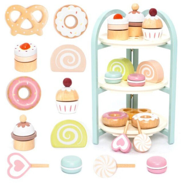 Dřevěný servírovací stojan se zákusky