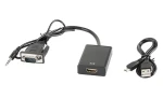 Lanberg AD-0021-BK černá / Adaptér / VGA (M) + MiniJack 3,5mm (M) na HDMI (F) / 0,2m / Full HD (AD-0021-BK)