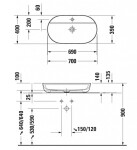 DURAVIT - Luv Umyvadlo na desku, 70x40 cm, bez přepadu, s otvorem pro baterii, WonderGliss, bílá/matná šedá 03807023001