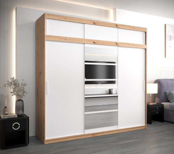 Šatní skříň Abi Ro1 s nástavcem Barva korpusu: Dub artisan, Rozměry: 250 cm, Dveře: Bílá