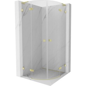 MEXEN/S - Lunar L sprchový kout čtvrtkruh křídlový 70 x 70, transparent, zlato kartáčovaná 833L-070L-070P-55-00
