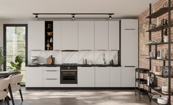 Kuchyňská linka 390 cm Aria 2 - Černá + WH Crystal white AFM