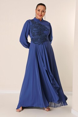 Šaty Saygı s korálkovou výšivkou, podšívkou a volánovým předním dílem, velikost plus, dlouhé, šifonové.
