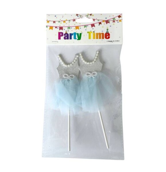 Dortisimo Zápich do dortu Baletní šaty na ramínka stříbrné s modrou sukní (2 ks)