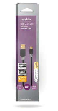 Nedis USB 2.0 kabel antracit / Kabel USB / USB-A - Micro-B / 480 Mbps / 2 m / pozlacené konektory (CCBW60500AT20)