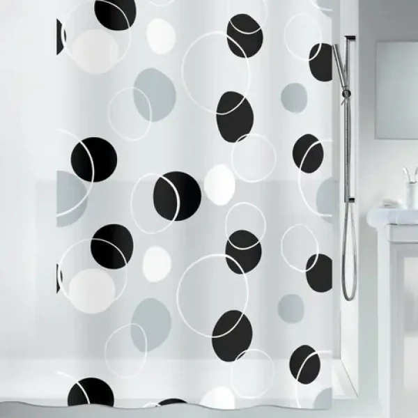 Spirella BUBBLE sprchový závěs motiv kroužky bílo-černý / PEVA / 180 x 200 cm (7610583130433)