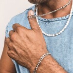 Pánský korálkový náhrdelník Angelo - 6 mm přírodní bílý howlit, Bílá/čirá 50 cm