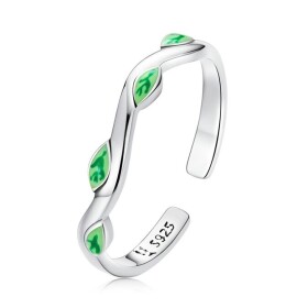 Stříbrný prsten Zelená větvička, stříbro 925/1000, nastavitelná Stříbrná