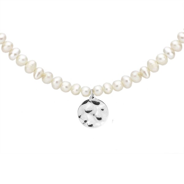 Perlový choker náhrdelník Bibiana - chirurgická ocel, perla, Stříbrná 42 cm + 3 cm (prodloužení) Bílá