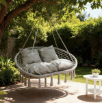 Závěsné křeslo, čapí hnízdo pro 2 osoby - 320 kg svetlá sivá