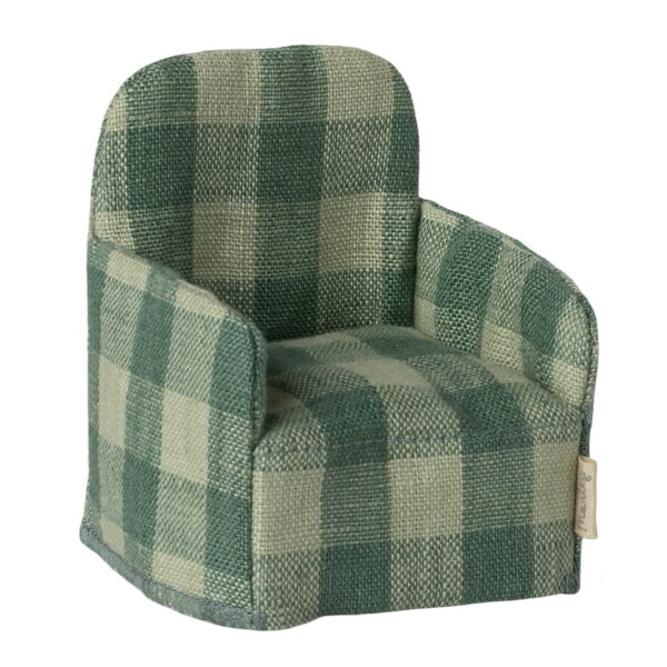 Maileg Křeslo pro myšky Maileg Green Check, zelená barva, papír, textil