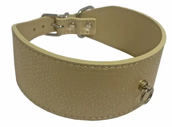 HUHUBAMBOO Obojek Metal béžový XL / Pro chrty / 50 mm x 37-42 cm / Hovězí kůže (355432)