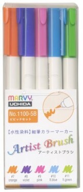 Marvy Umělecké fixy se štětcovým hrotem Artist Brush sada 5ks VIVID