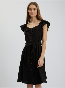 Orsay Černé dámské šaty s příměsí lnu - Dámské