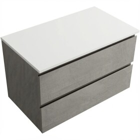 CERANO Koupelnová skříňka Carole - betonově šedá + deska pod umyvadlo z lit. mramoru Elanys - 12 mm - bílá matná - 100x49,2x46 cm
