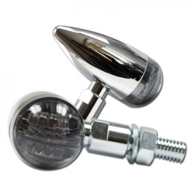 Led moto blinkry Mini Bullet, chromové, tónované sklo, homologované