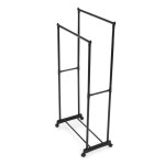 Stojan na šaty dvouramenný s odkladačem na boty, černá barva, kov / plast, chrom