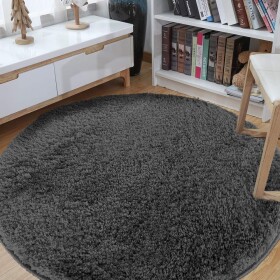 DumDekorace Kulatý huňatý koberec s vysokým vlasem tmavě šedý Šířka: 160 cm | Délka: 160 cm