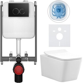 CERANO - Kompletní WC set Basic/Forte - bílá lesklá - WC tlačítko Dualo/Černá - pro zazdění - 51x36 CER-8050BD86111