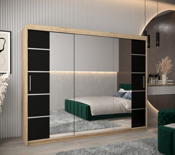 Šatní skříň Abi V4 Barva korpusu: Dub Sonoma, Rozměry: 250 cm, Dveře: Černá