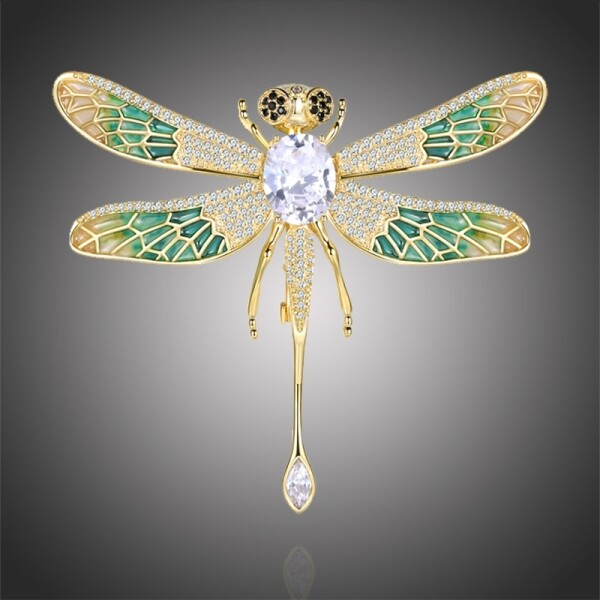 Brož Swarovski Elements Reyna - vážka, Zlatá