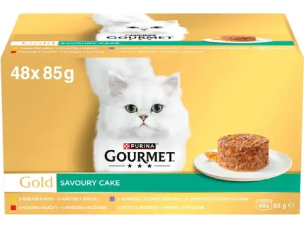 Purina GOURMET GOLD Savoury Cake Mix 48x85 g / Konzervy pro kočky / 4 příchutě (8445291839120)