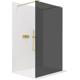 CERANO Sprchová zástěna Walk-in Onyx Duo L/P - 8 mm - kulatá vzpěra - zlatá, grafitové sklo - 130x200 cm