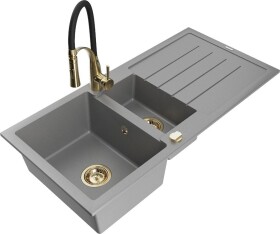 MEXEN - Andres granitový dřez s odkapávačem včetně baterie Aster, šedá 6515-71-73450-57-G