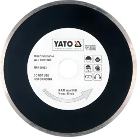 YATO Kotouč diamantový řezný 180x25,4 mm hladký / Mokré řezání / Keramika, sklo, porcelán / Max. 8000 ot/min (YT-6016)