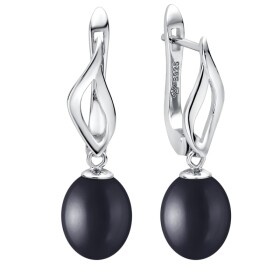 Stříbrné náušnice s černou 7.5-8 mm perlou Paloma, stříbro 925/1000, Černá