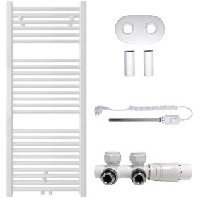 CERANO - Koupelnový radiátorový set Lincoln - kombinované výtápění, termo tyč - středové připojení 50 mm - 300W - bílá lesklá - 1200x500 mm CER-663370