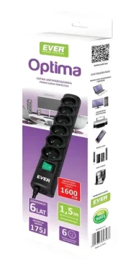 OPTIMA T/LZ08-OPT050 černá / Prodlužovací kabel s přepěťovou ochranou / 6x zásuvka / 5 m / 175 J (T/LZ08-OPT050/0000)