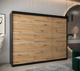 Šatní skříň Abi V1 Barva korpusu: Černá, Rozměry: 250 cm, Dveře: Dub artisan
