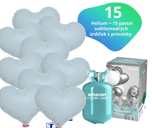 Helium set - helium a balónky IBREX srdce světlemodré 15 ks - Balonky.cz Helium set - helium a balónky IBREX srdce světlemodré 15 ks - Balonky.cz