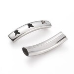 Trubičkový korálek z nerezové oceli - prohnutý - playboy - platinový - 36 x 10 x 8 mm - 1 ks
