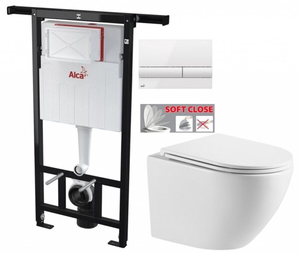 ALCADRAIN Jádromodul - předstěnový instalační systém s bílým tlačítkem M1710 + WC INVENA LIMNOS WITH SOFT, včetně soft/close sedátka AM102/1120 M1710 LI1