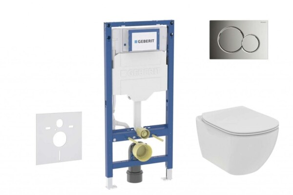 GEBERIT - Duofix Set předstěnové instalace, klozetu Tesi a sedátka softclose, tlačítko Sigma01, lesklý chrom SANI11CD1109