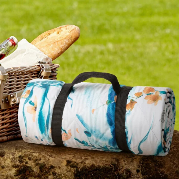 Pikniková deka 135 x 140 cm - bílá s motivem květin Šírka: 135 cm | Dĺžka: 140 cm