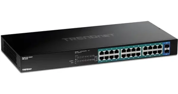 TRENDnet 24-portový PoE+ switch se 2x SFP / Switch / 24x Gigabit PoE+ / 380 W / 52 Gbit/s / kovové provedení (TPE-TG262)