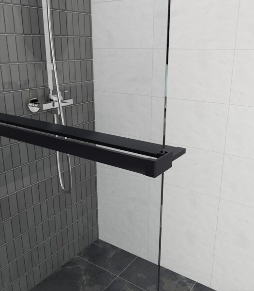 Erga Paris, polička/držák na ručníky pro sprchovou zástěnu (max. 140cm), černá matná, ERG-V02-PARIS-SHELF-BK