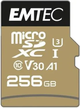 EMTEC SpeedIN PRO microSDXC 256GB + adaptér / Class 10 / UHS-I U3 V30 A1 / čtení: 100MBs / zápis: 95MBs (ECMSDM256GXC10SP)