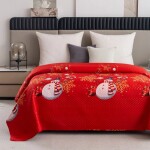 DumDekorace Červený prošívaný vánoční přehoz se sněhuláky - stylová zimní dekorace na postel Šířka: 170 cm | Délka: 210 cm