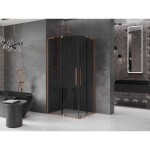 MEXEN/S - Velar L Duo sprchový kout, posuvné dveře 90 x 80, grafit, měď kartáčovaná 871-090-080-02-43-65