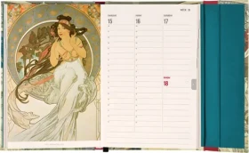 NOTIQUE Alfons Mucha 2027 / Týdenní diář / 11 x 16 cm / anglický / mezinárodní svátky / magnetické uzavírání