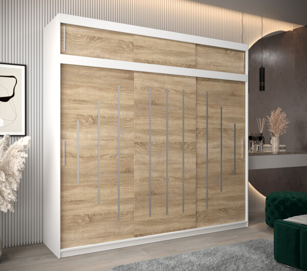 Šatní skříň Abi Y0 s nástavcem Barva korpusu: Bílá, Rozměry: 250 cm, Dveře: Dub sonoma