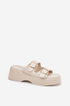 Dámské pantofle na platformě a klínu s přezkami světle béžové Nitarelia 40