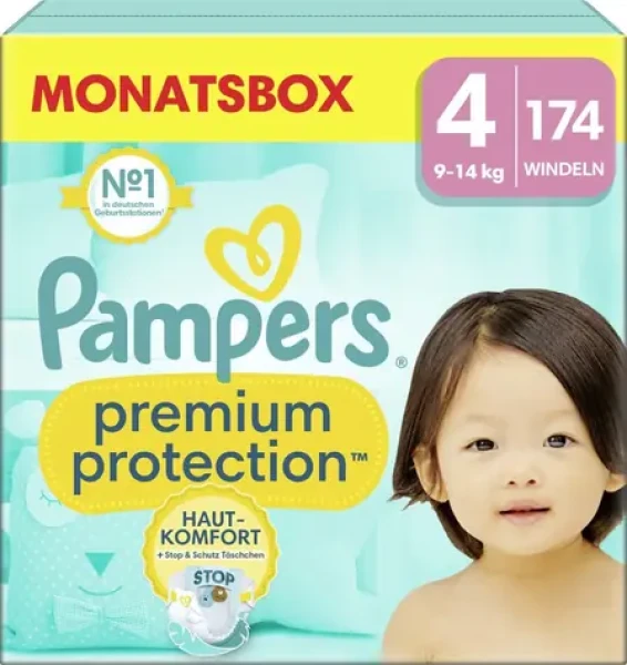 Pampers Premium Protection 9-14 kg (174 ks) / plenkové kalhotky / velikost 4 (9-14 kg) (8006540705612)