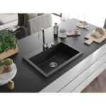 MEXEN - Elix granitový dřez 1-miska 700 x 500 mm, černá, sifon chrom 6526701005-77
