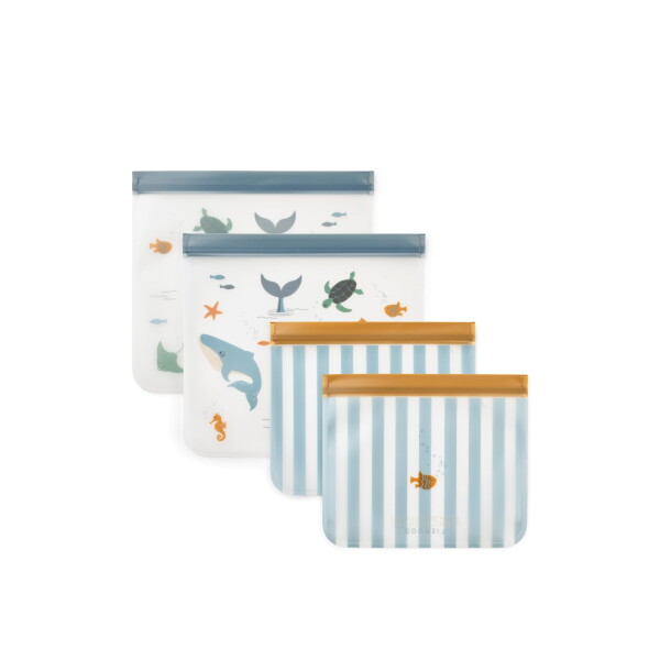 LIEWOOD Uzaviratelné sáčky na potraviny Rebus Sea Creature – set 4 ks, multi barva, plast